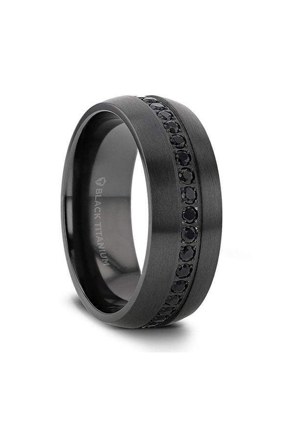 Talon Titanium Wedding Ring Men Black Sapphires Center Band