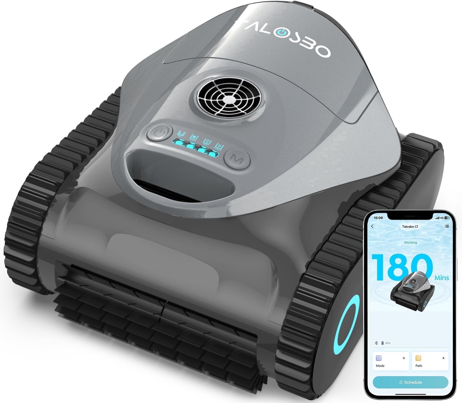 Talosbo C1 Cordless Robotic Pool Vacuum Cleaner with Wall &Waterline Cleaning, for Inground Pools Up to 1615 sq.ft, 180 Min,Dual Filtration, Smart Navigation, App Support