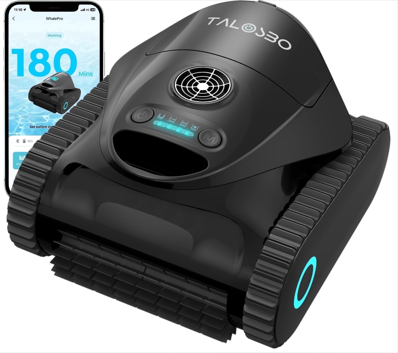 Talosbo C1 Cordless Robotic Pool Vacuum Cleaner with Wall & Waterline Cleaning, 180 Min for Inground Pools Up to 1615 Sq.ft,Dual Filtration, Smart Navigation, App Support