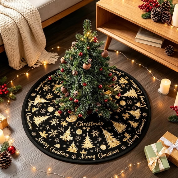Talqzovs Black And Gold Christmas Tree Skirt , Christmas Decorations Indoor Christmas Tree Base Cover for Merry Christmas Xmas Winter Party