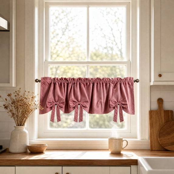 Talqzovs Valance Curtains,Velvet Short Curtain Window Treatment for Bedroom Living Room Kitchen 57x17.7in