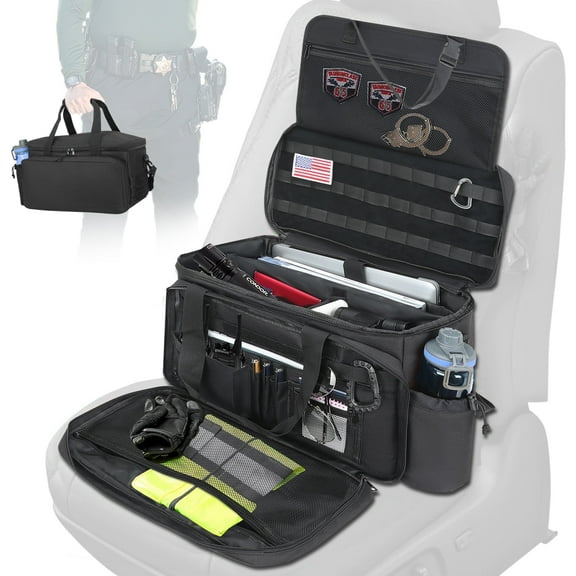 Talrizio Patrol Bag Car Front Seat Organizer for Law Enforcement, Military, and Police, Padded Sleeve for 17" Laptop, and Fits Vehicle Passenger Seat