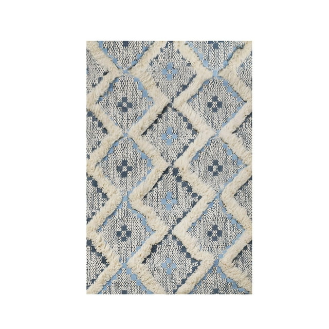 Taluah Hand-Crafted Modern Diamond Geometric Cotton and Wool Indoor Area Rug - 2' x 3', Stone Blue-Midnight Blue