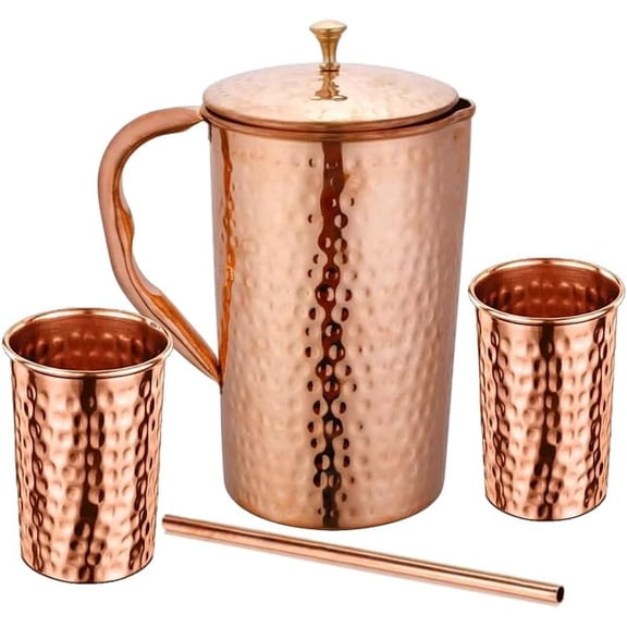 Taluka Copper Hammered Water Pitcher, 2L Capacity, Leakproof