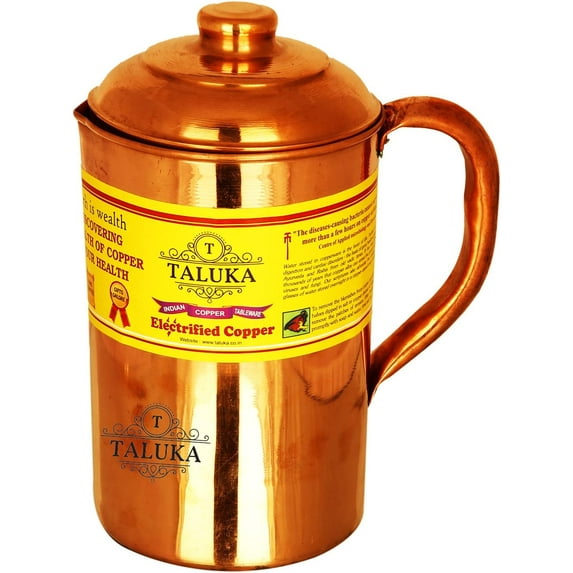 Taluka Handmade Pure Copper Jug Pitcher Drinkware Water Storage Serveware Ayurveda Good Health Benefits (54 Oz)