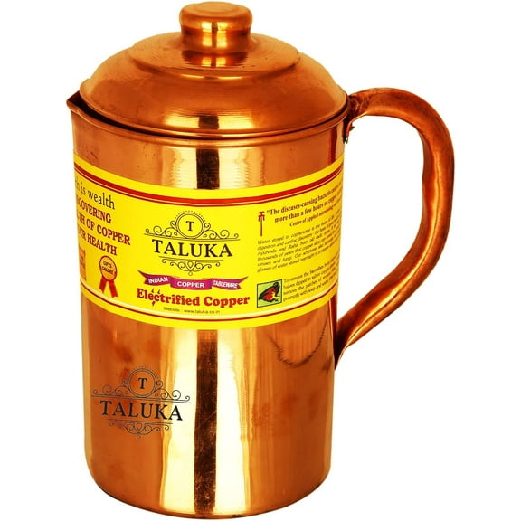 Taluka Handmade Pure Copper Jug Pitcher Drinkware Water Storage Serveware Ayurveda Good Health Benefits (54 Oz)