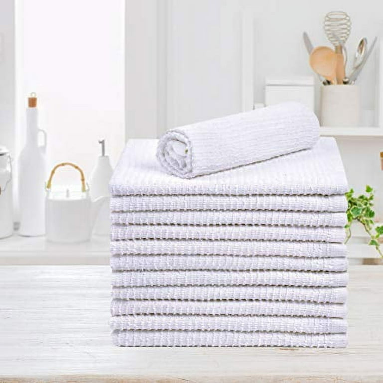 TALVANIA Bar Mop Towels 16”x19”, White Kitchen Bar Towel 12 Pack, 100%  Cotton Ribbed Cleaning Cloths Rags, Super Absorbent Terry Shop Towels for  Home