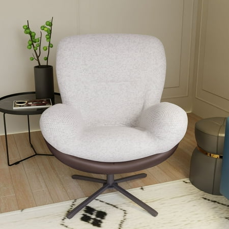 Talvora Modern 360° Swivel Upholstered Chenille Accent Chair, Metal Base, White