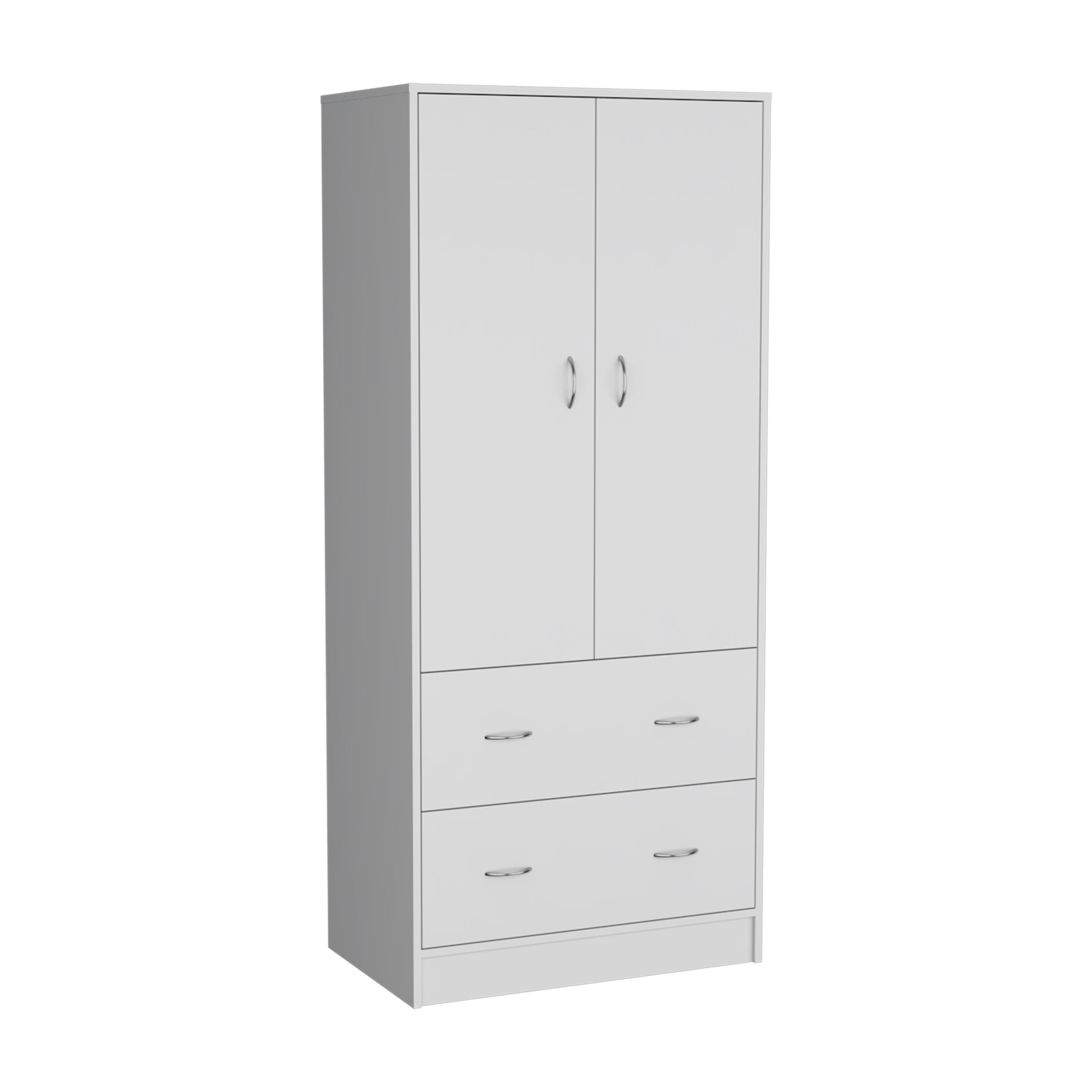 Taly White Manufactured Wood Armoire with Double Doors and Drawers