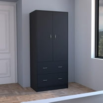Taly Armoire with Double Doors, 2 Drawers, and Hanging Rod Black