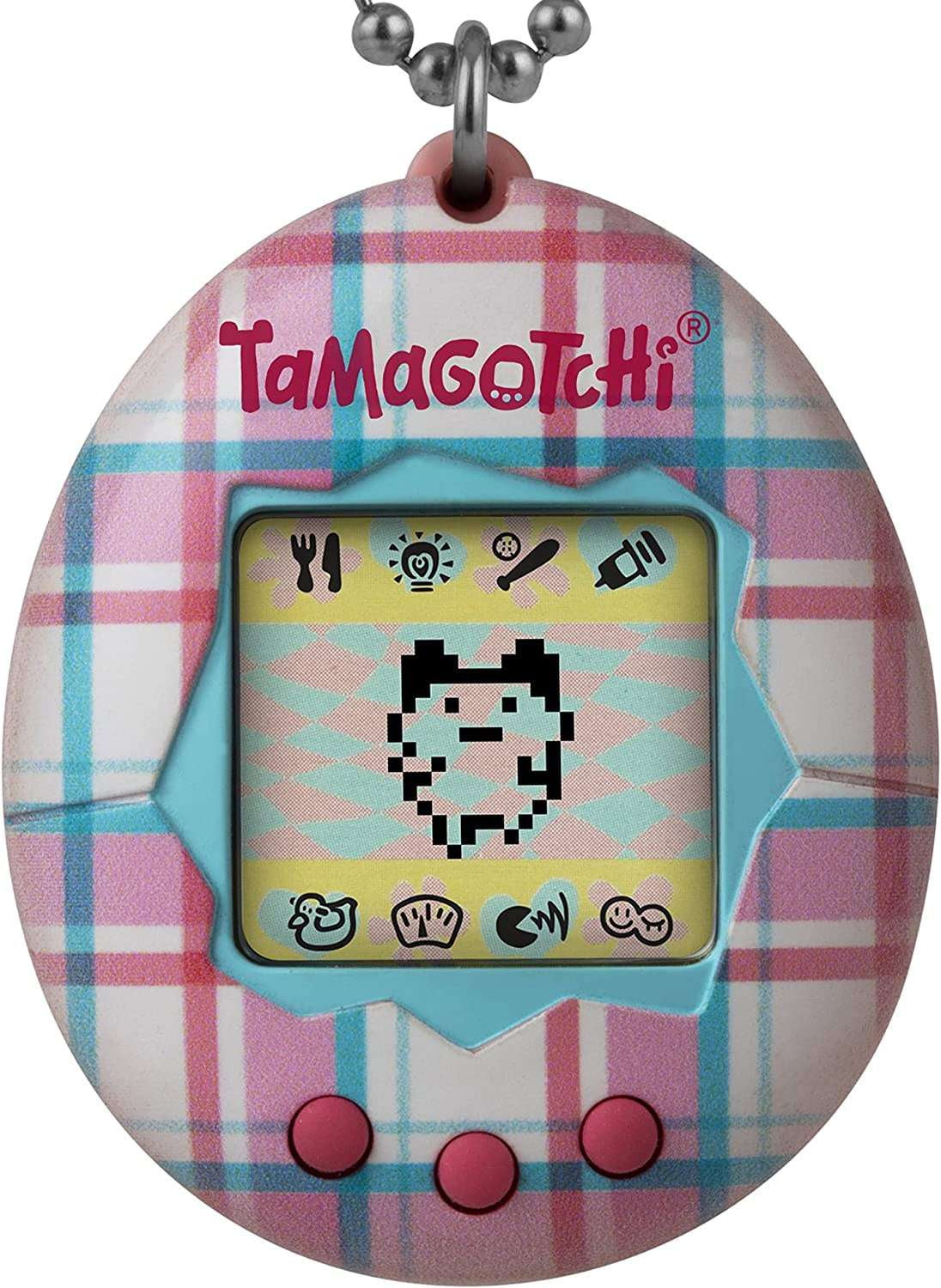 Original Tamagotchi Gen 1 Plaid Virtual Pet Toy with Updated Logo