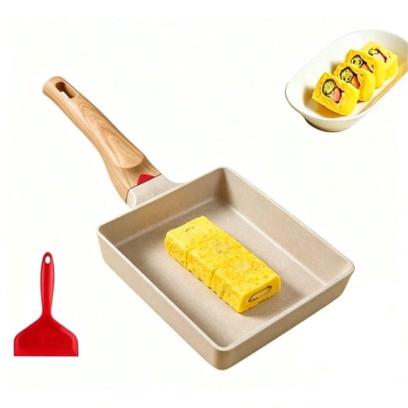 Tamagoyaki Egg Pan, Non-Stick Japanese Omelette Pan With Spatula 5" X 7" Square Egg Roll Pan Frying Pan With Detachable Handle Induction-Ready PFOS