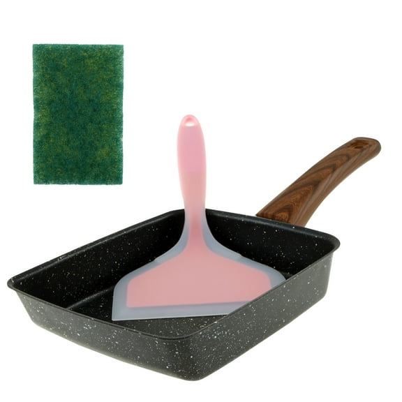 Tamagoyaki Japanese Omelette Pan,Nonstick Omelette Pan With Spatula Sponge Dishwasher Safe Multifunctional Egg Roll Pan for Home Kitchen Cooking