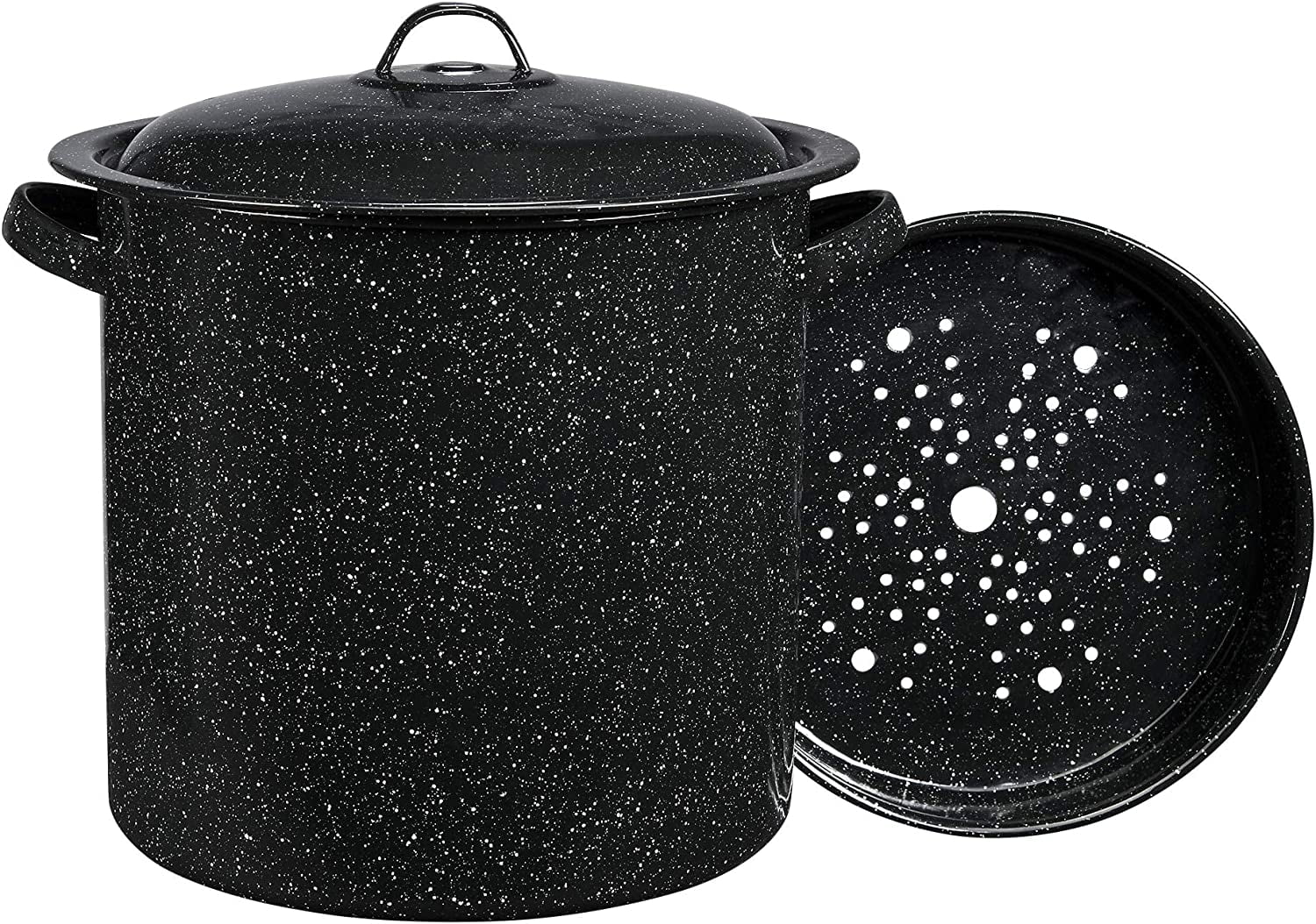 Granite Aluminum 15.5 Qt Black Pot with Basket Insert