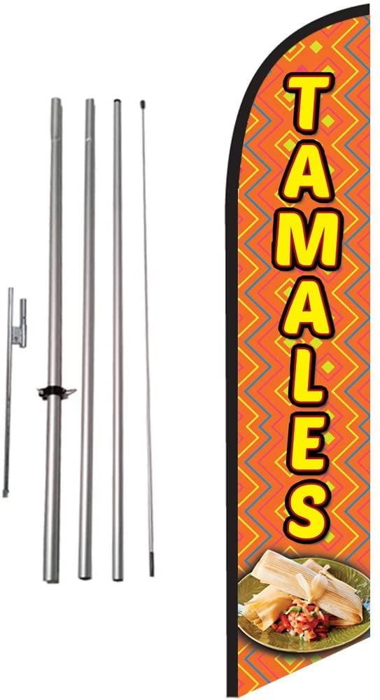 Tamales Advertising Feather Banner Swooper Flag Sign with Flag Pole Kit and Ground Stake
