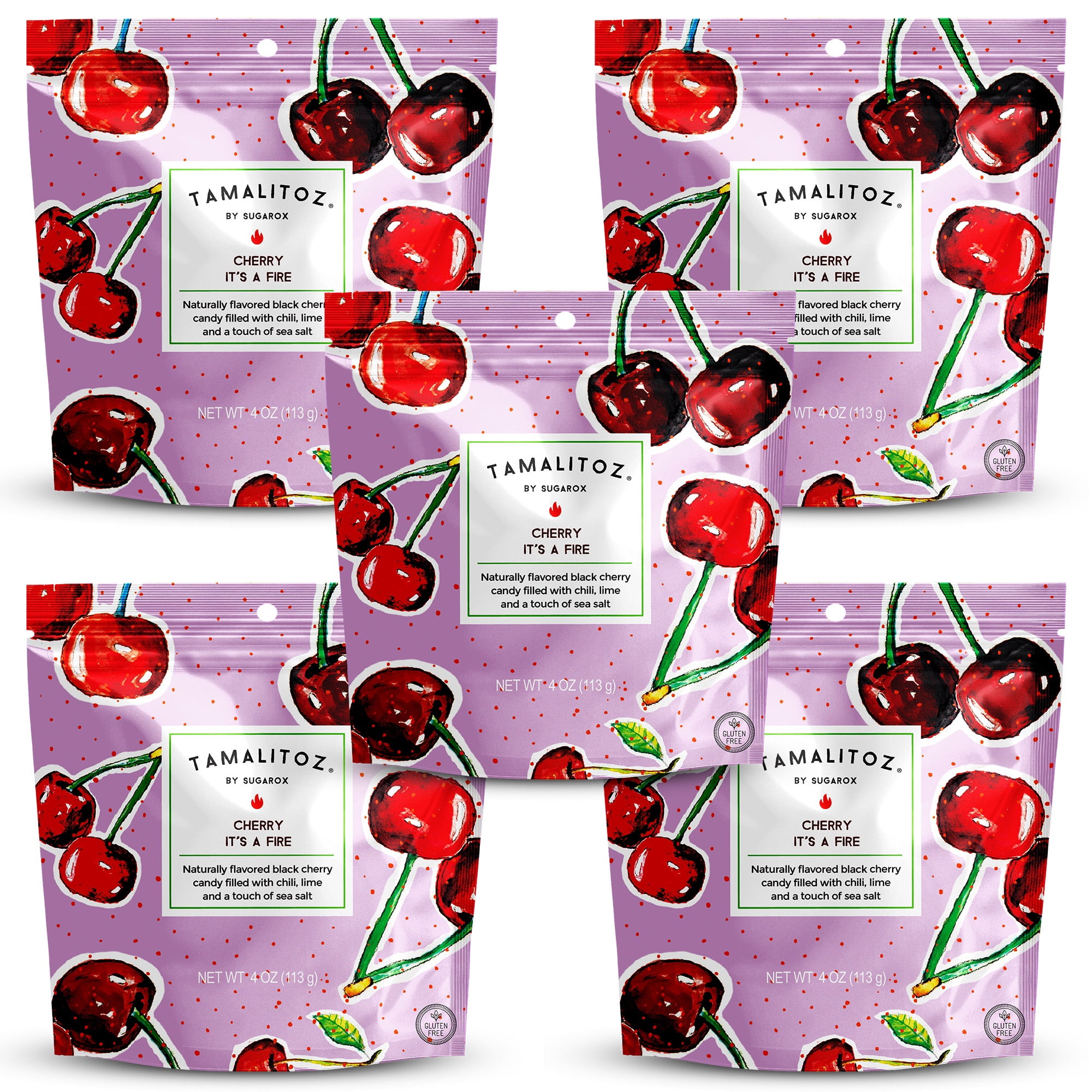 Tamalitoz Cherry It’s a Fire – Spicy Cherry Mexican Hard Candy with Chile, Lime & Sea Salt – Handcrafted Candy, Gluten-Free, Kosher, No Artificial Colors – 5 Bags, 4oz Each