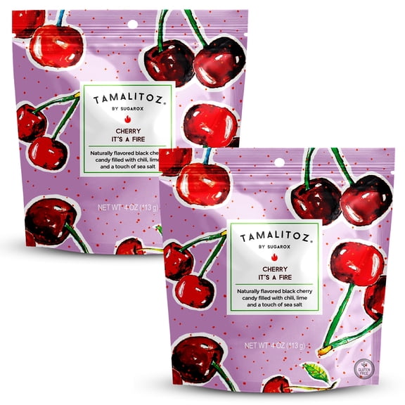 Tamalitoz Cherry, Its a Fire  Spicy Cherry Mexican Hard Candy Filled with Chile, Lime & Sea Salt Center, Handcrafted Fruit Candy, Gluten-Free, Kosher, No Artificial Colors  2 Bags (4oz Each)