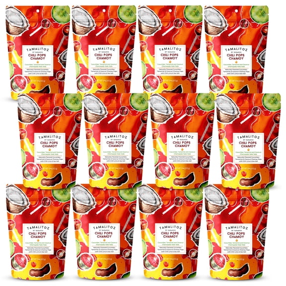 Tamalitoz Chili Pops Chamoy  Spicy Mexican Lollipops with Chili, Lime, Sea Salt & Chamoy  Coconut, Tamarind & Cucumber  Fruity Handcrafted Candy  Gluten-Free, Kosher  12 Bags (11oz Each)