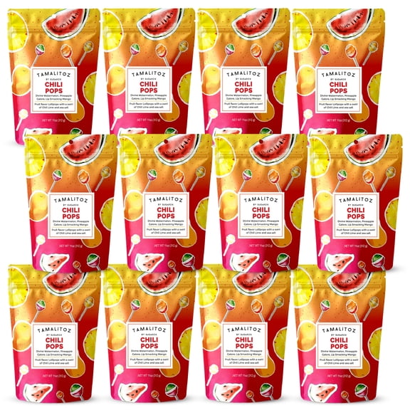Tamalitoz Chili Pops  Spicy Mexican Lollipops with Chili, Lime & Sea Salt  Fruity Handcrafted Candy  Gluten-Free, Kosher  12 Bags (11oz Each)