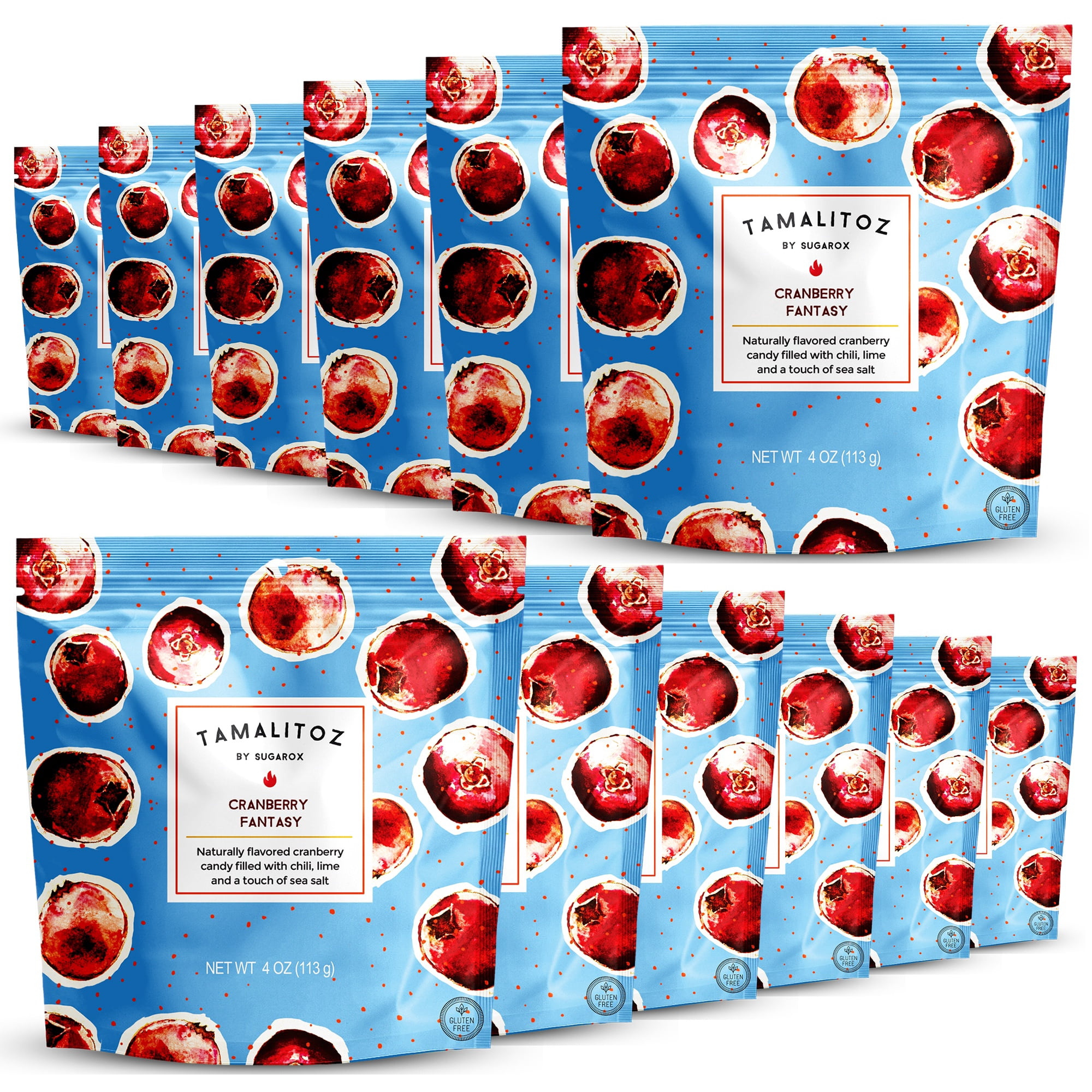Tamalitoz Cranberry Fantasy – Spicy Cranberry Mexican Hard Candy Filled with Chile, Lime & Sea Salt – Handcrafted Candy, Gluten-Free, Kosher, 12 Bags – 4oz Each