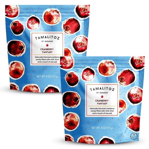 Tamalitoz Cranberry Fantasy  Spicy Cranberry Mexican Hard Candy Filled with Chile, Lime & Sea Salt  Handcrafted Fruit Candy, Gluten-Free, Kosher, No Artificial Colors, 2 Bags  (4oz Each)