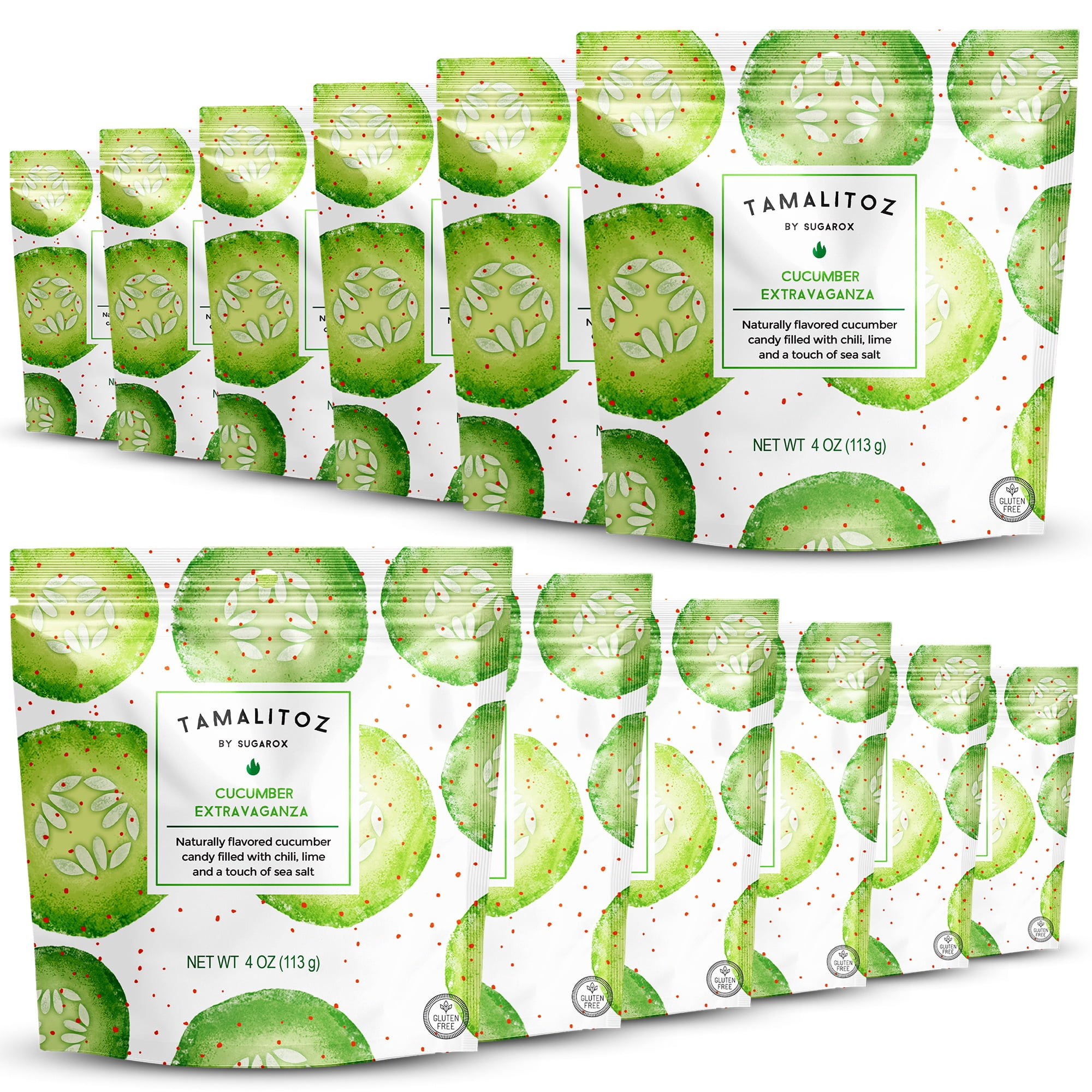 Tamalitoz Cucumber Extravaganza – Spicy Cucumber Mexican Hard Candy Filled with Chile, Lime & Sea Salt – Handcrafted Candy, Gluten-Free, Kosher, 12 Bags – 4oz Each