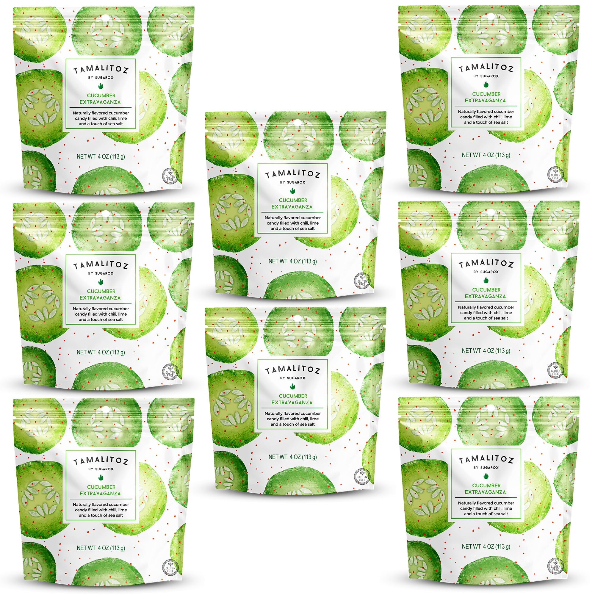 Tamalitoz Cucumber Extravaganza – Spicy Cucumber Mexican Hard Candy Filled with Chile, Lime & Sea Salt – Handcrafted Mexican Fruit Candy, Gluten-Free, Kosher, No Artificial Colors, 8 Bags – 4oz Each