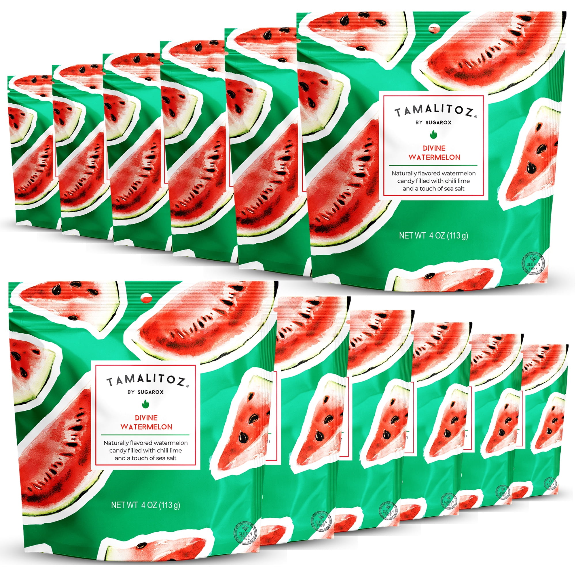 Tamalitoz Divine Watermelon – Spicy Watermelon Mexican Hard Candy Filled with Chile, Lime & Sea Salt – Handcrafted Candy, Gluten-Free, Kosher, 12 Bags – 4oz Each