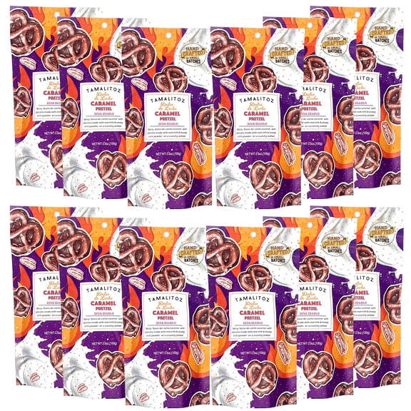 Tamalitoz Dulce de Leche Diva Diablo Caramel Pretzel with Mild Guajillo Chili, Toasted Pecans & Salty Crunch Handcrafted Mexican Treat, Small Batch, Gluten-Free & Kosher 12 Bags (3.5oz Each)