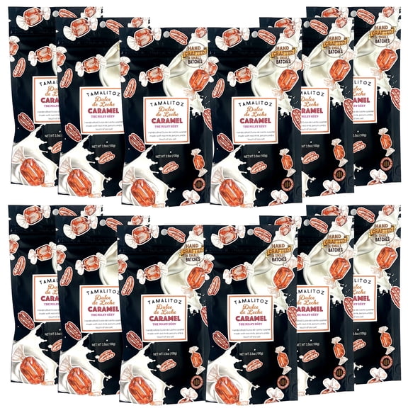 Tamalitoz Dulce de Leche The Milky Gey Creamy Caramel Candy with Toasted Pecans Handcrafted Mexican Treat, Small Batch, Gluten-Free & Kosher 12 Bags (3.5oz Each)