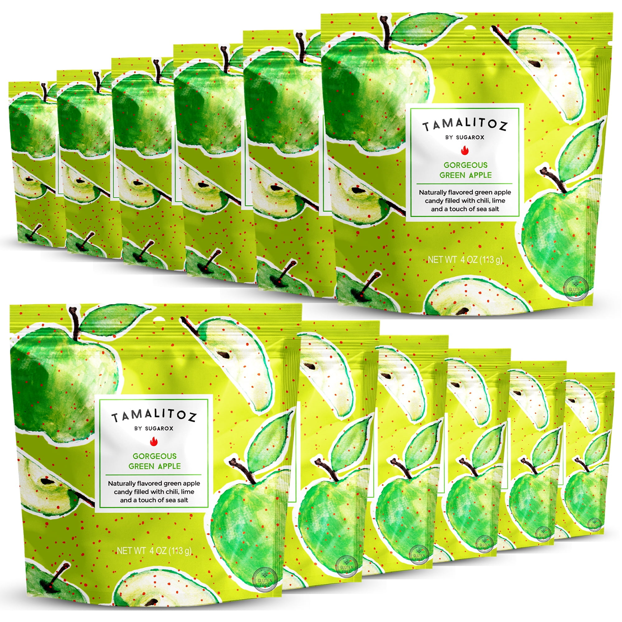 Tamalitoz Gorgeous Green Apple – Spicy Green Apple Mexican Hard Candy Filled with Chile, Lime & Sea Salt – Handcrafted Candy, Gluten-Free, Kosher, 12 Bags – 4oz Each