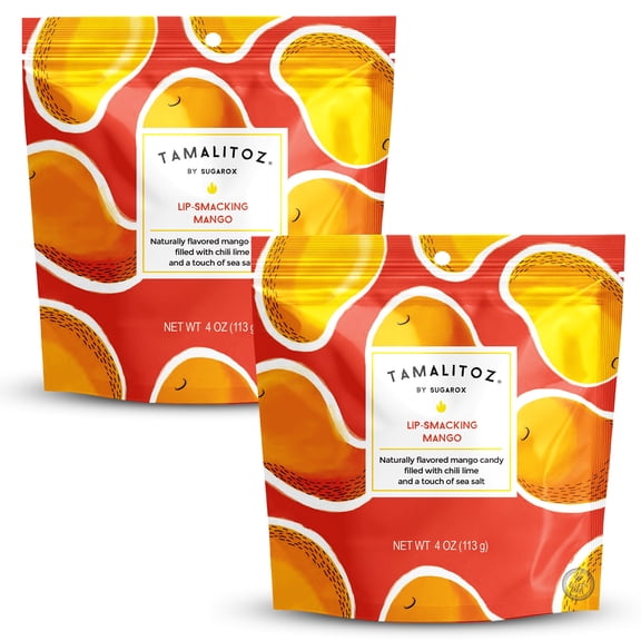 Tamalitoz Lip-Smacking Mango Spicy Mango Mexican Hard Candy Filled with Chile, Lime & Sea Salt Center, Handcrafted Fruit Candy, Gluten-Free, Kosher, No Artificial Colors 2 Bags (4oz Each)