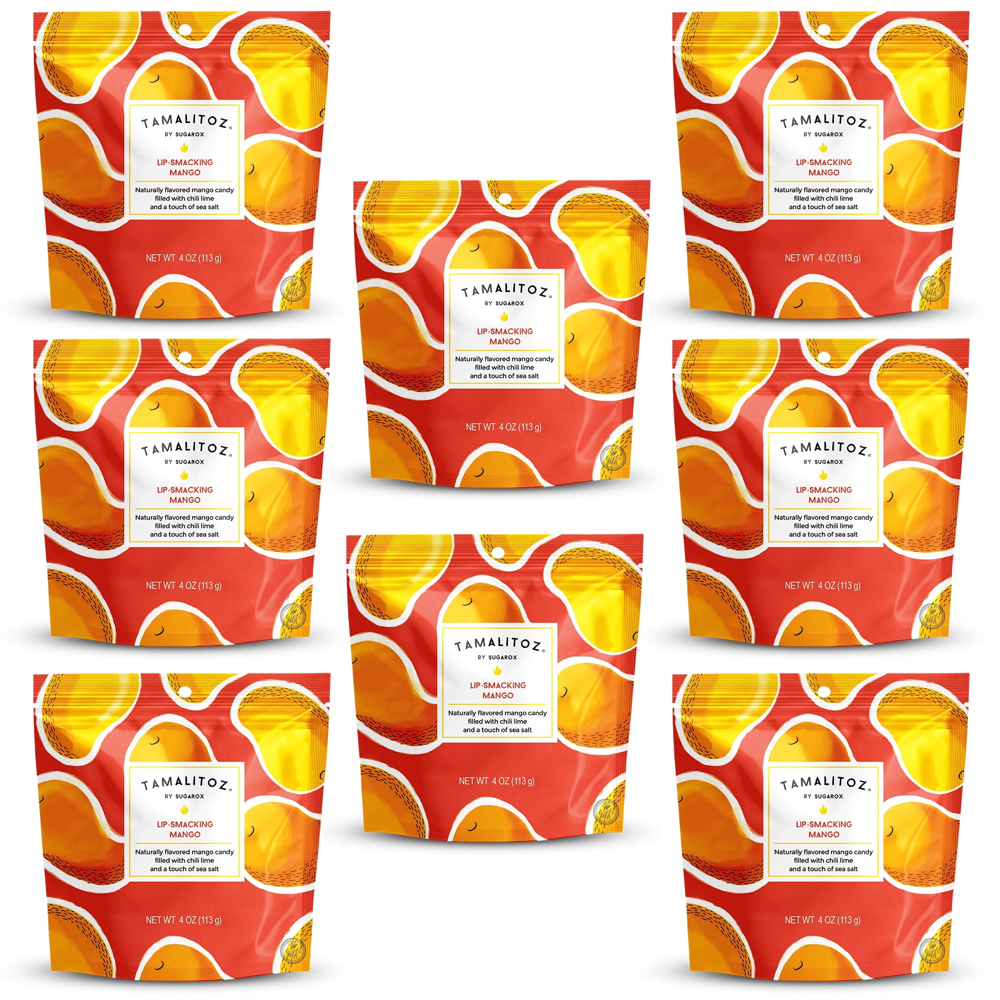 Tamalitoz Lip-Smacking Mango – Spicy Mango Mexican Hard Candy Filled with Chile, Lime & Sea Salt – Handcrafted Fruit Candy, Gluten-Free, Kosher, No Artificial Colors, 8 Bags – 4oz Each