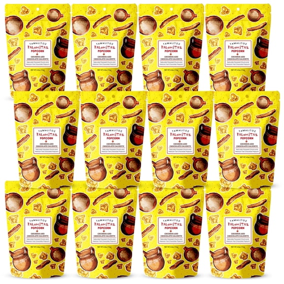 Tamalitoz Palomitaz Gourmet Popcorn Churro & Chocolate Popcorn Sweet Mexican-Style Kettle Corn with Cinnamon, Sugar & Cocoa Handcrafted Snack Gluten-Free, Vegan 12 Bags (4oz Each)