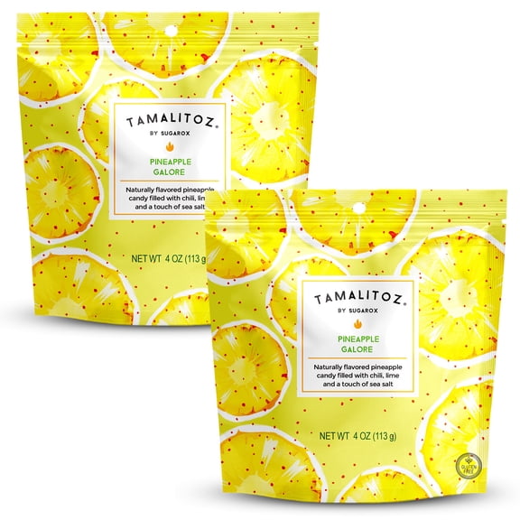 Tamalitoz Pineapple Galore Spicy Pineapple Mexican Hard Candy Filled with Chile, Lime & Sea Salt Center, Handcrafted Fruit Candy, Gluten-Free, Kosher, No Artificial Colors 2 Bags (4oz Each)