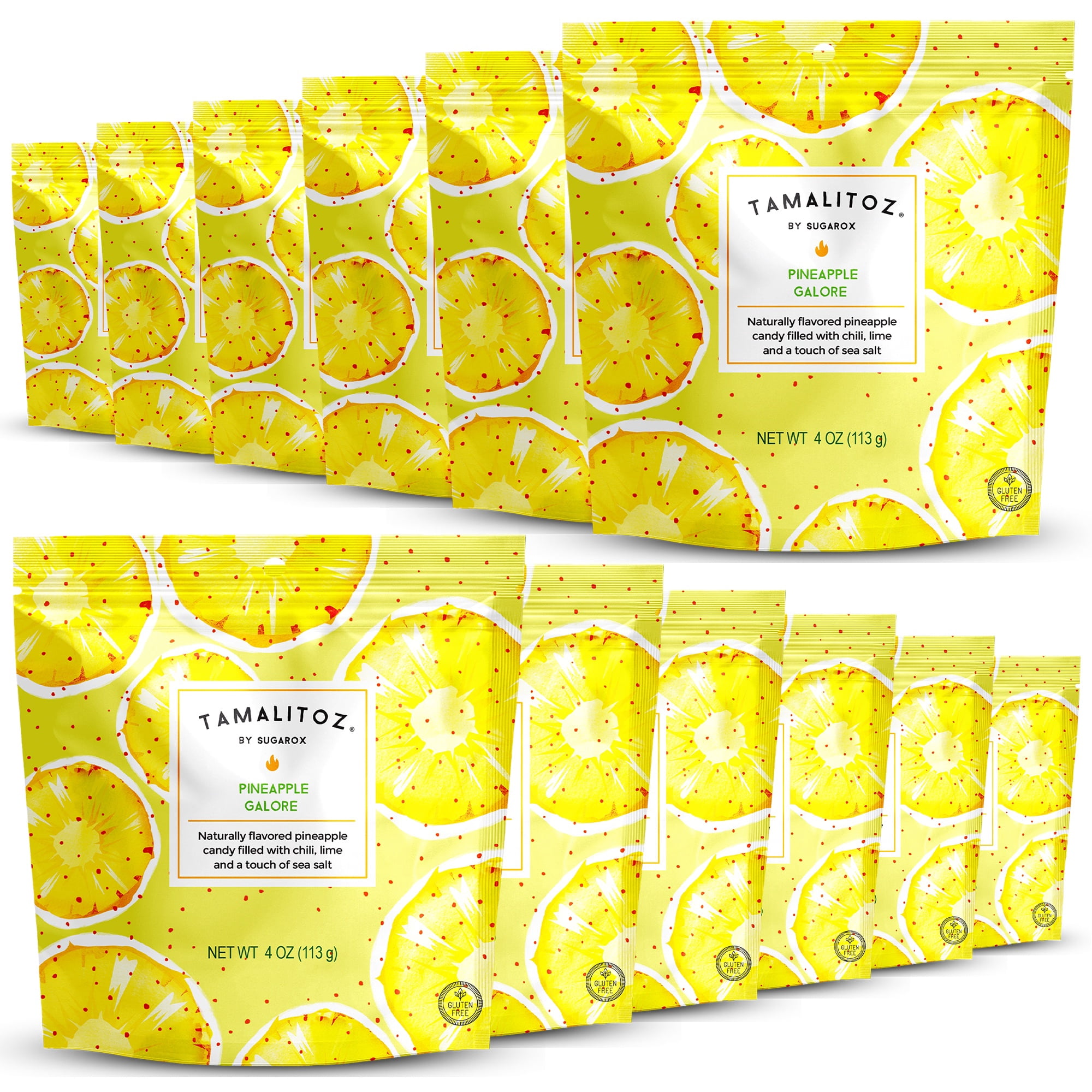 Tamalitoz Pineapple Galore – Spicy Pineapple Mexican Hard Candy Filled with Chile, Lime & Sea Salt – Handcrafted Candy, Gluten-Free, Kosher, 12 Bags – 4oz Each