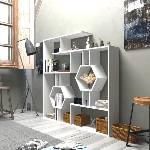 Tamara Geometric Bookcase, White