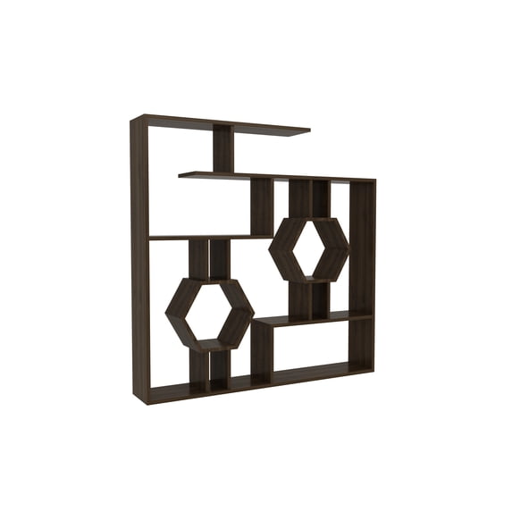 Tamara Geometric Open Shelves Bookcase, Walnut