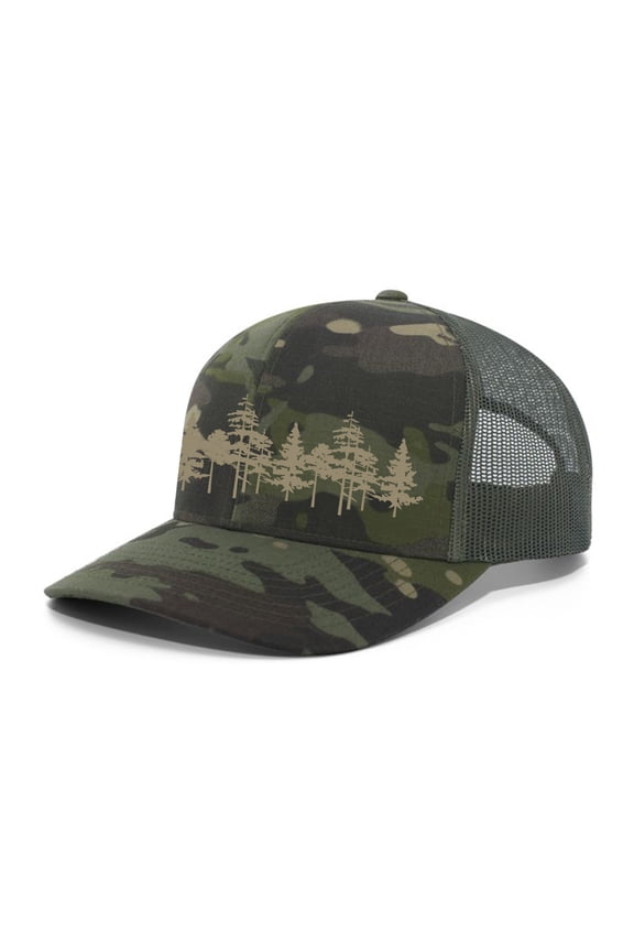 Tamarack Trees Forest Pine Woods Men's Embroidered Mesh Back Trucker Hat, Tropic/Loden