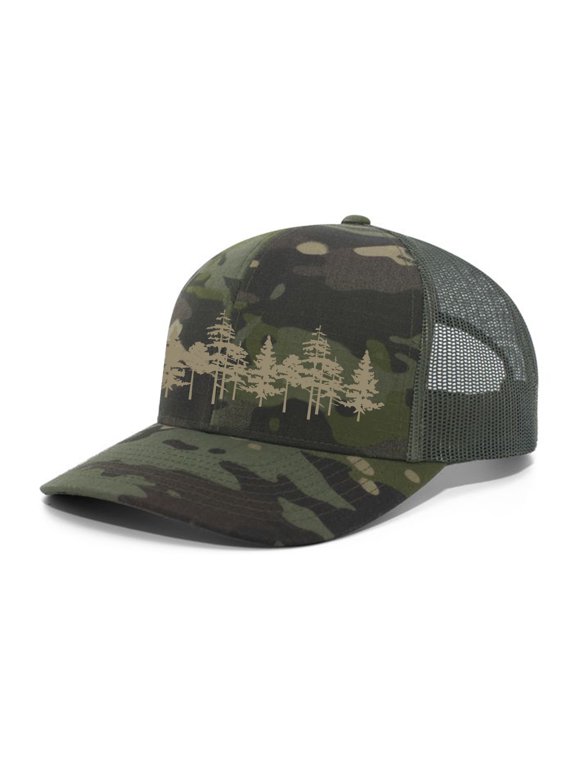 Tamarack Trees Forest Pine Woods Men's Embroidered Mesh Back Trucker Hat, Tropic/Loden