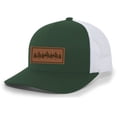 thumbnail image 1 of Tamarack Trees Forest Pine Woods Men's Laser Engraved Leather Patch Mesh Back Trucker Hat, Forest/White, 1 of 4