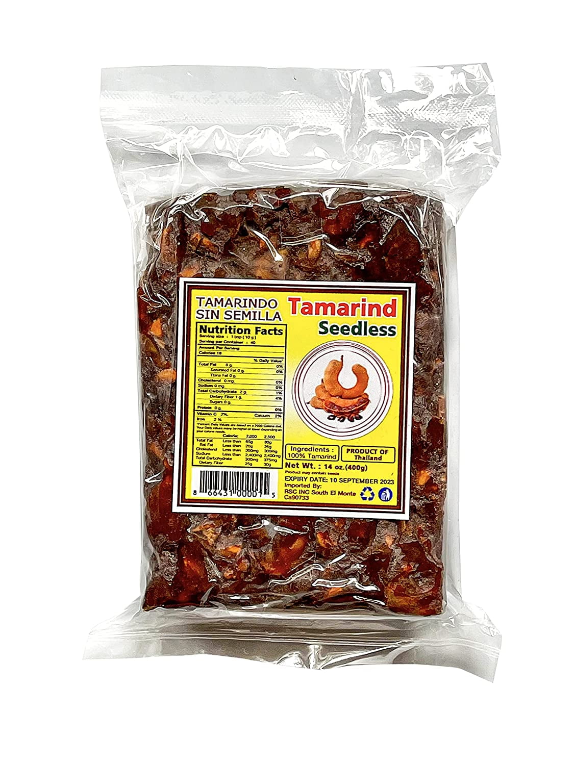 Tamarind Wet Seedless BlockSlab 14oz (400g) All Natural No added sugar  Vegan Gluten Seedless, Pulpa de Tamarindo Natural Sin Semilla, 14 oz, 14  Ounce ...