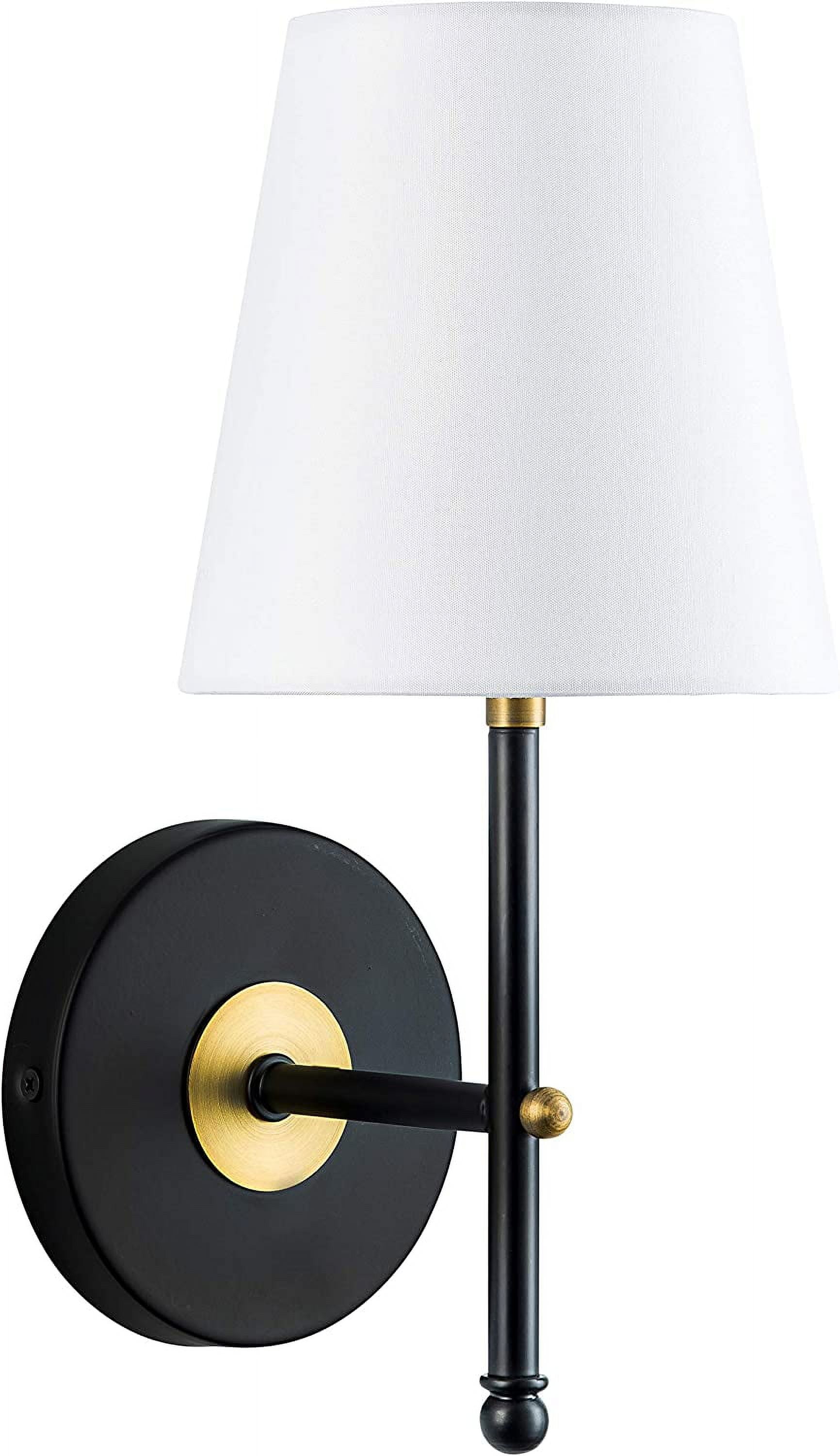 Contemporary Antique Brass Wall Sconce with White Fabric Shade