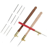 Tambour Hooks Embroidery Needle, 3Pcs Stainless Steel Wood Handle Embroidery Crochet Hooks with 9 Needles French Tambour Beading Sequins Sewing Craft Tool