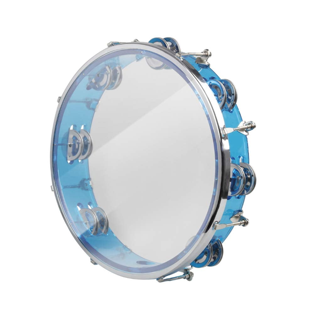 Tambourine Adjustable Tone Hand Drum Double Row Metal Jingles Bell Performance Level Handheld Percussion (blue)