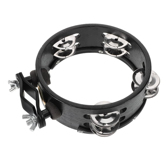 Black Tambourine Bell Percussion Instrument for Kids, 19.2 x 15 x 4.9 cm, Musical Toy for Children