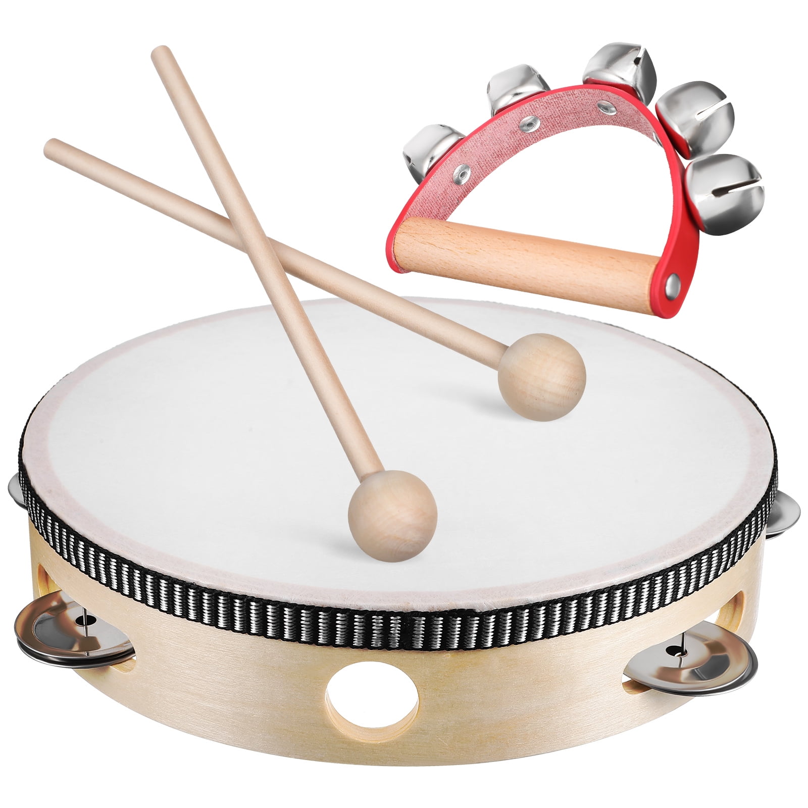 Tambourine Drum with Mallets Half Moon Tambourine Musical Instruments