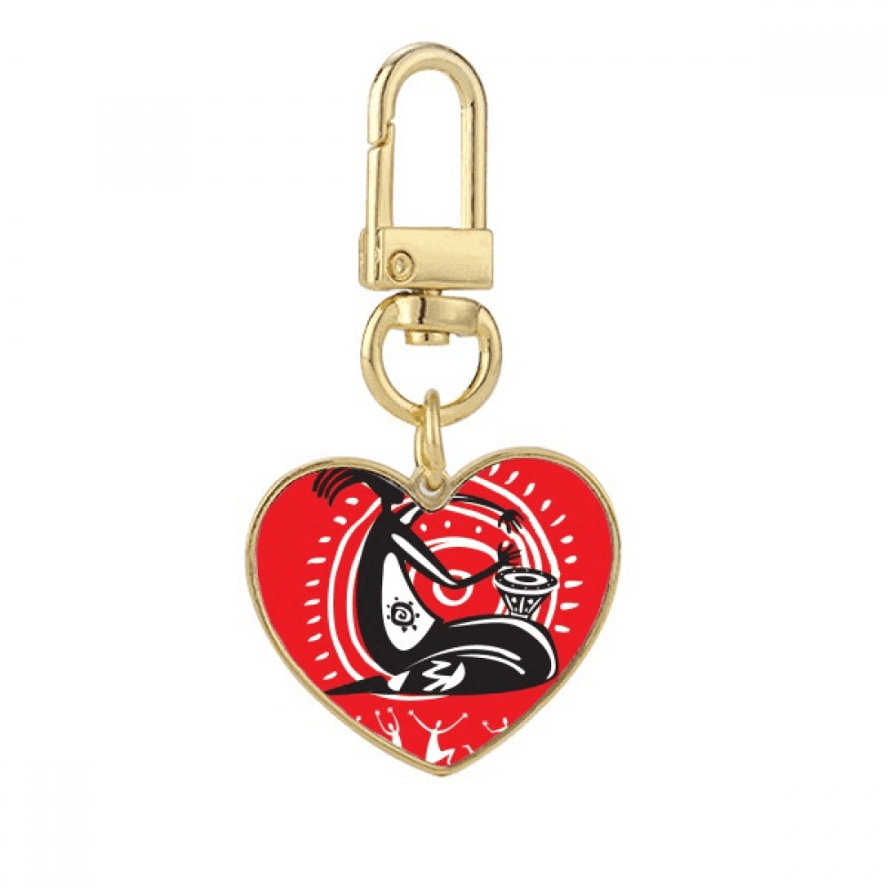 Tambourine Mexican Dance Celebrate Mexico Gold Heart Keychain Metal