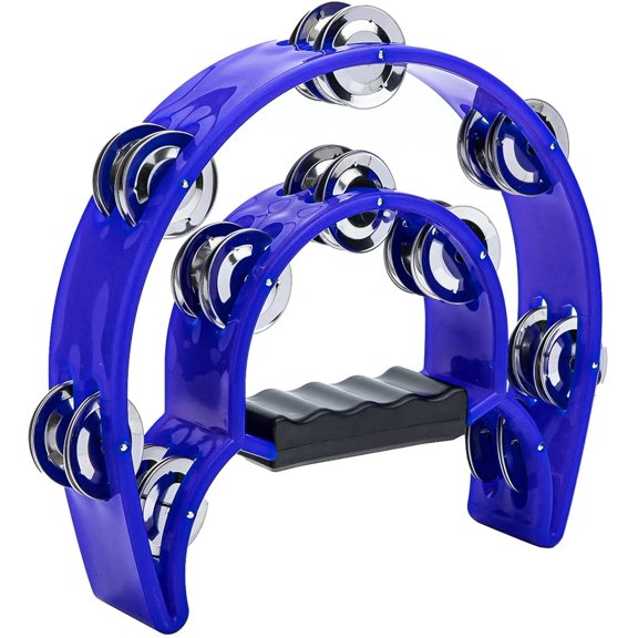 Tambourine Musical Instrument for Adults: Double Row Metal Jingles | Half Moon Tambourines Hand Held Percussion - Musical Educational Gift for Church Music Rhythm Party Dance KTV (Blue)