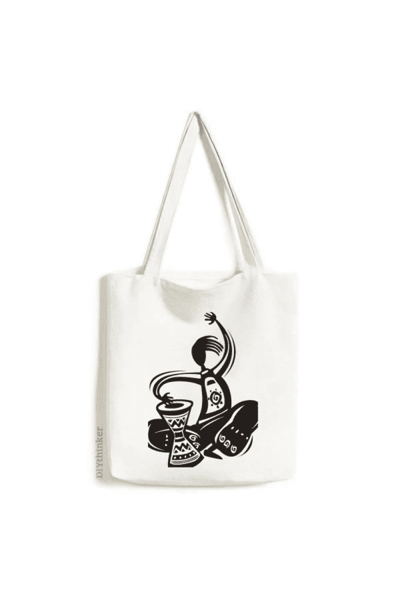 Tambourine Outline Celebrate Mexico Mexican Tote Canvas Bag Shopping Satchel Casual Handbag